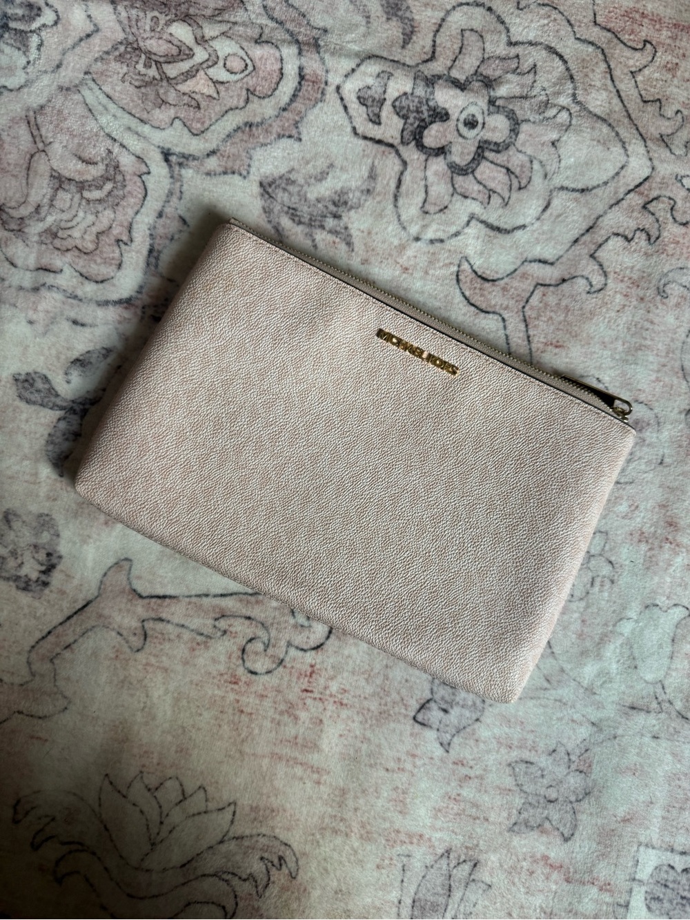 Michael Kors Pale Pink Leather Zip Clutch